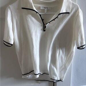 Frame Denim White Short Sleeve Polo Top with Black Trim